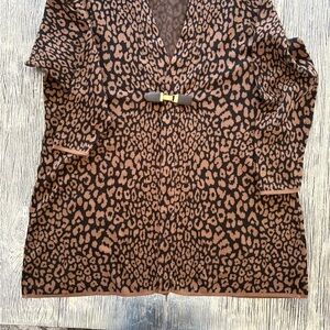 Charter Club Woman Brown and Black Knit Animal Print Cardigan Size 3X